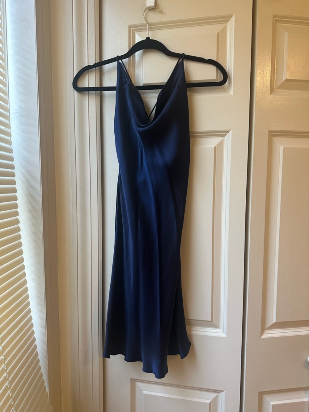 Aritzia Wilfred Navy Satin Cowl Mini Dress